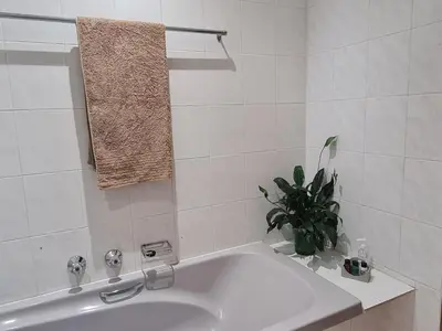 a white bathroom with a sink and a plant at 282 Guesthouse/Self-Catering in Centurion