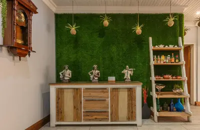 a room with a green wall with plants on it at Diamond Rose Guest House in Middelburg