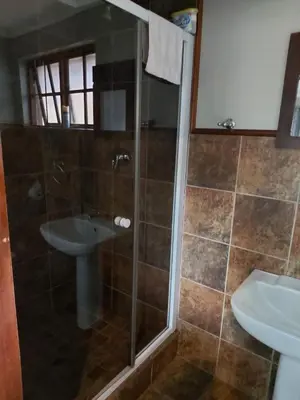a bathroom with a shower and a sink at Diamond Rose Guest House in Middelburg