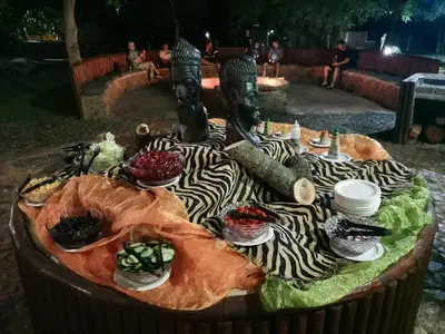 a table with some food on top of it at Boulders Safari Lodge in Malelane