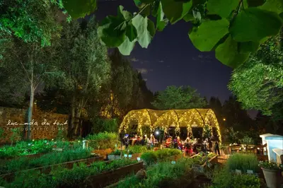 a garden with a gazebo at night at Kleinkaap Boutique Hotel in Centurion