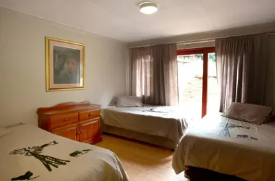 a bedroom with two beds and a window at Zongororo Mountain Lodge in Waterval-Onder