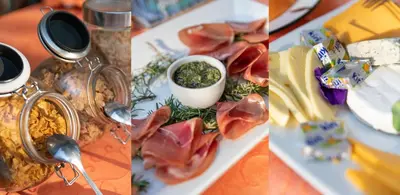 three different pictures of food on a table at Blyde River Wilderness Lodge in Hoedspruit