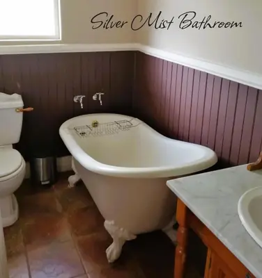 a bathroom with a tub and a toilet and a sink at Silver Mist Guest House, Country Inn and Herberg in Kaapsehoop