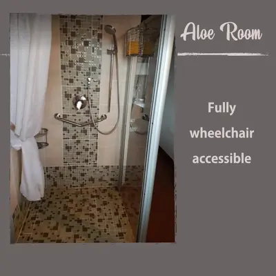 a bathroom with a shower with a glass door at Kruger Allo B&B in Komatipoort