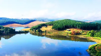 a view of a river with trees on the side at Stanford Lake lodge in Haenertsburg