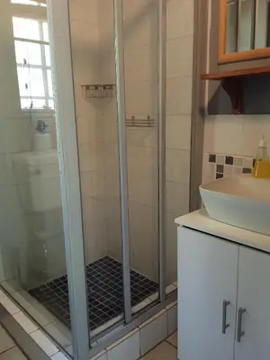 a shower with a glass door in a bathroom at African Sky in Marloth Park