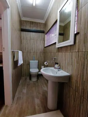 a bathroom with a sink and a toilet and a mirror at Purdy's Place in Louis Trichardt