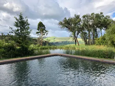 a swimming pool in the middle of a lake at Tegwaan Country Getaway in Waterval Boven