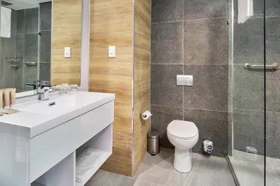 a bathroom with a toilet and a sink and a shower at Protea Hotel by Marriott Pretoria Loftus Park in Pretoria
