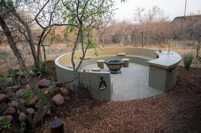 a bath tub sitting in a yard next to a tree at NIANI tented Chalet in Hoedspruit