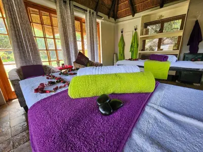 a room with two beds and a purple blanket at Ditholo Game Lodge Bela Bela in Bela-Bela