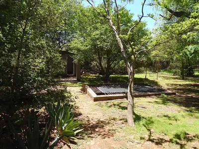 a garden with a house in the trees at Roosters Nest BnB in Midrand