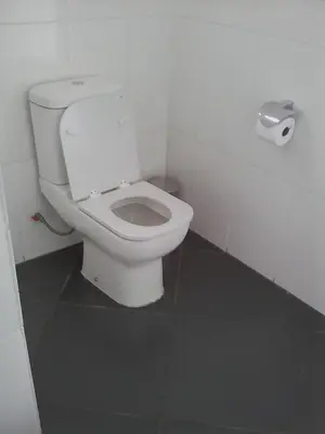 a bathroom with a toilet and a roll of toilet paper at Big Ben Lodge in Polokwane