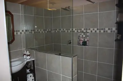 a bathroom with a shower and a sink at Little Umhlanga in Pretoria