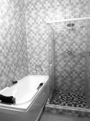 a bathroom with a shower and a bath tub with a shower at Vakhusi Guesthouse in Malamulele