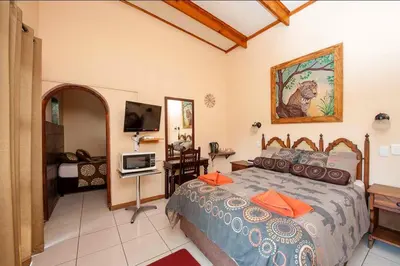 a bedroom with a bed and a television in it at Ingwe Guesthouse in Nelspruit
