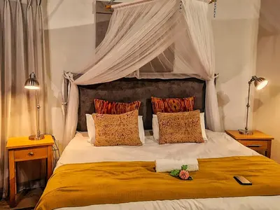 a bedroom with a large bed with a canopy at Sefapane Lodge and Safaris in Phalaborwa