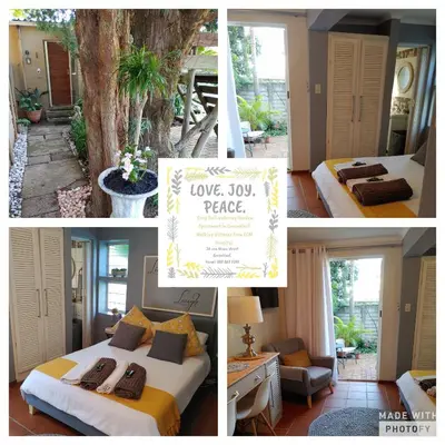 a collage of four pictures of a hotel room at Love Joy Peace Cottage in Pretoria