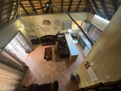 an overhead view of a living room and kitchen at Mopani Villa in Marloth Park