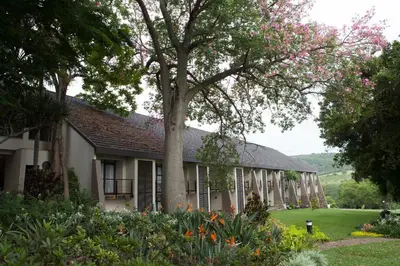 a house with a tree and flowers in the yard at Sabi River Sun Resort in Hazyview