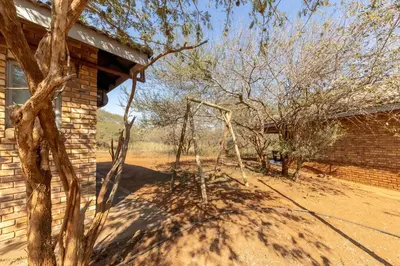a tree with a swing in front of a building at 462 Bosbok Chalets in Marloth Park