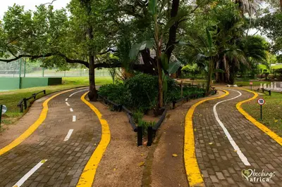 a park with yellow lines on a road at Kruger Park Lodge Unit No 441 with Private Pool in Hazyview