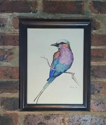 a painting of a bird sitting on a branch at 712@Rest in Dullstroom