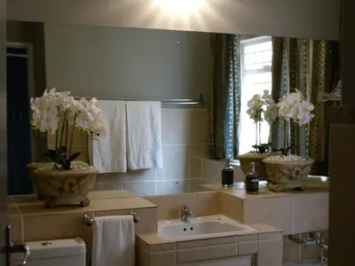 a bathroom with a sink and a mirror at Little Umhlanga. Sunflower suite. in Pretoria