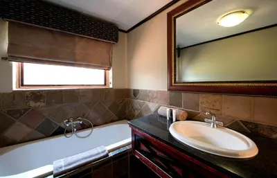 a bathroom with a sink and a tub and a mirror at Entabeni Mountain Lodges in Golders Green