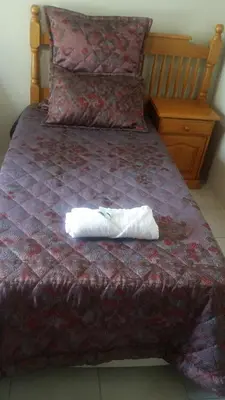 a bed with a white object sitting on top of it at Chariots Guest House in Polokwane