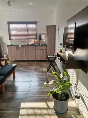 a living room with a plant in the middle of it at Molas Luxury Accomodation in Ga-Mothiba