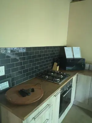 a kitchen with a counter top with a stove at Lion Hill @Kruger in Marloth Park