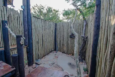 a backyard with a fence with a tree in it at Mountain View Safari Lodge in Hoedspruit