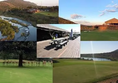 a collage of pictures of a park with a bench at Coga Cottage - Marloth Park in Marloth Park