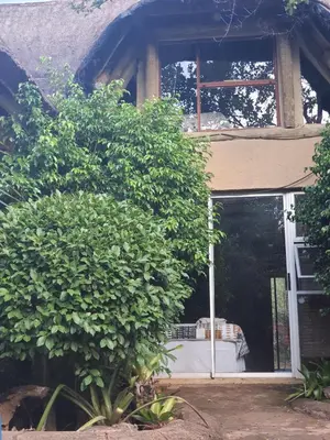 a house with a large window and a tree at Canyon guest villa in Hoedspruit