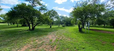a field with trees and a dirt road at El Rancho Grande in Warmbaths