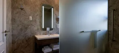 a bathroom with a sink and a mirror at Radisson Hotel and Convention Centre OR Tambo Airport in Johannesburg