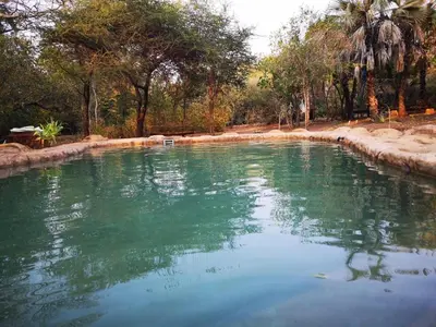 a large pool of water with trees in the background at Nthakeni Bush & River Camp in Pafuri Gate