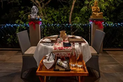 a table with a table cloth on top of it at The Zarafa in Hazyview