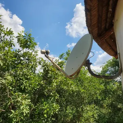 a satellite dish on top of some trees at Rhumbini Lodge in Malamulele