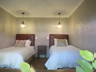 a bedroom with two beds and two lights at Critchley Hackle - Leisure rooms in Dullstroom