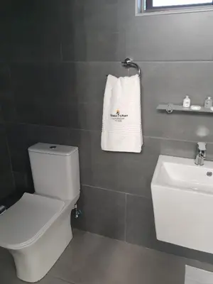 a bathroom with a white toilet and a sink at Mahem Manor Guesthouse in Brits
