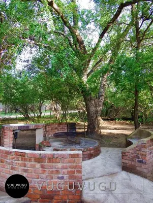 a brick fire pit in a park with a tree at VuguVugu - At home in Africa in Marloth Park