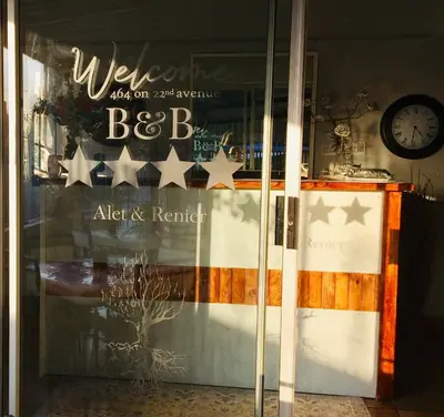 a window of a store with stars on it at B&B 464 on 22nd Ave in Pretoria