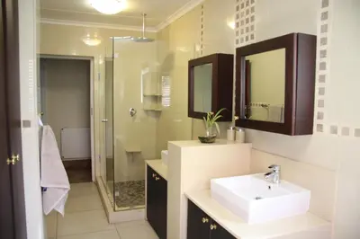 a bathroom with a sink and a shower at African BnB - The Boutique Experience in Benoni
