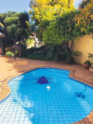 a swimming pool with blue tiles on the ground at African BnB - The Boutique Experience in Benoni