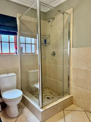 a bathroom with a shower with a toilet at Muckleneuk Guest House in Pretoria