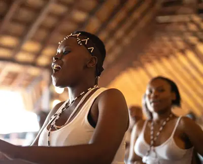 two mannequins wearing pearl necklaces at Kwalata Game Lodge in Klipdrift