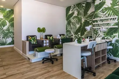 a waiting room with desks and chairs and plants at Insaka 2 The Blyde Crystal Lagoon Experience in Pretoria